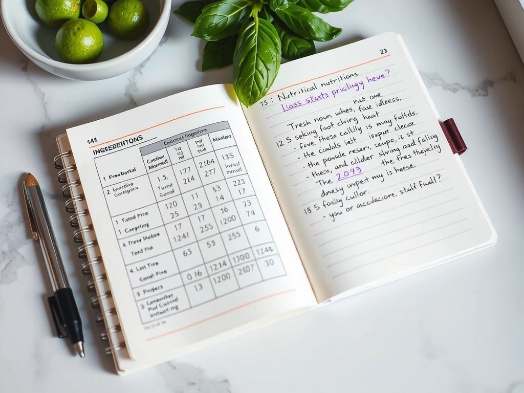 Cahier de laboratoire avec données nutritionnelles